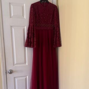 Elegant Burgundy Lace Gown